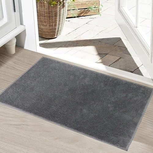 HiChiclife Fußmatte Dunkelgrau 60x90 cm – rutschfeste Schmutzfangmatte Waschbar – Türmatte für Eingang Innen & Flur – Haustierfreundlich – TPE Unterseite, Polyester Oberfläche