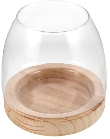 Zerodeko Florero Hidroponico Pequeño de Vidrio con Base de Madera para Interior Estación de Propagación Transparente para Plantas Jarrón Decorativo Compacto para Escritorio y Hogar