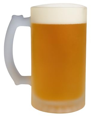 SelfHold Stein Beer Glass | Classic Heavy Beer Mug with Handle | Plain 16oz Beer Stein Glass with Frosted Coating | Perfect for Pubs, Bars, Gifts & Home Use