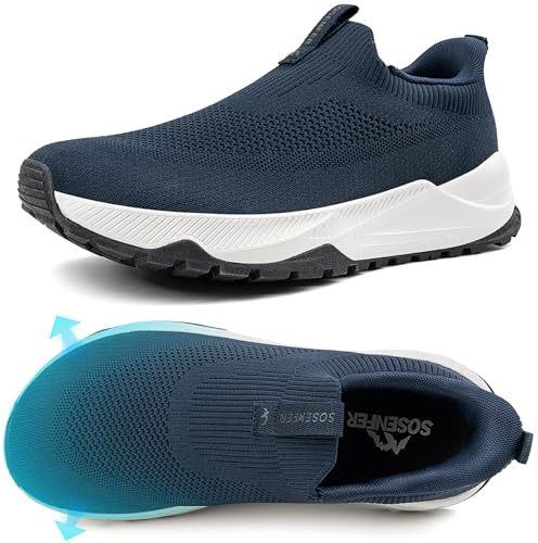 Sosenfer Chaussures de Marche pour Homme - Extra Larges - Antidérapantes - Respirantes - sans Lacets - Chaussures de Sport Larges - Chaussures de Loisirs - Taille 40 à 46，Bleu Foncé, 41 EU