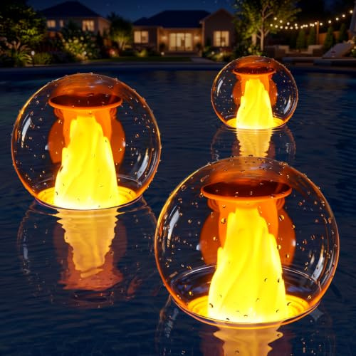PoolLeader Luz Solares Piscina Flotantes con Efecto de Llama Dinámico | IP68 Impermeable Luces LED para Piscina, Lámpara llama Decorativa Danzante Luz Bola Jardin, Luces Solares Exterior Jardin