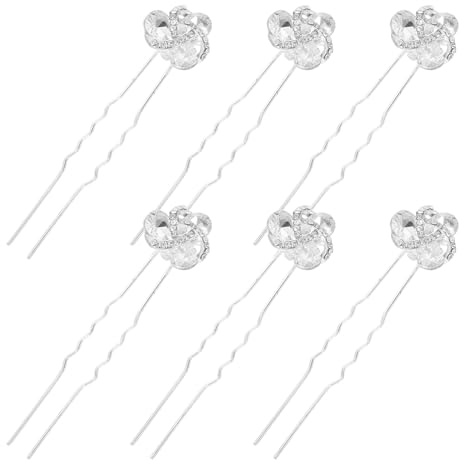 HEALEEP Horquillas para Novia Gemas de Imitación Plateadas, 6 Piezas de Aleación para Bodas y Fiestas, Accesorios Cabello de Mujer, Adorno Brillante para Peinados Obsequios