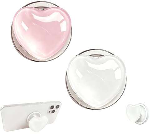 2 Pack Heart Shaped Phone Grip Stand – Clear Suction Cup Base