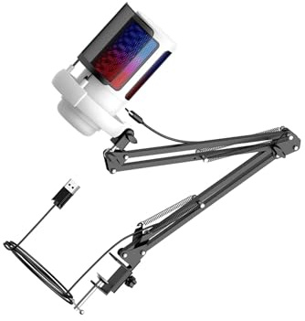 DSOUWEH Microfono USB professionale con cancellazione del rumore, illuminazione RGB e braccio regolabile, registrazione podcast e streaming live, necessita di