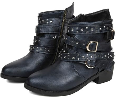Générique Bottines d'hiver en Cuir pour Femmes avec Boucle élégante et Fermeture éclair latérale offrant Confort Chaud et Style Tendance