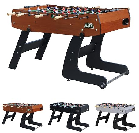 KICK Monarch 48 Folding Foosball Table (Brown) – Compact Indoor Gaming Table for Adults & Kids with 2 Balls, Semi-Solid Steel Rods, Slide Scorers, Rolling Wheels & Foldable Storage