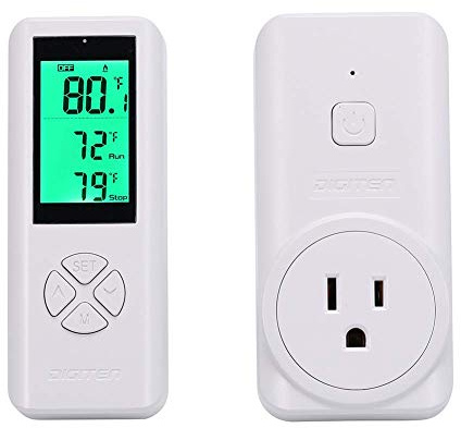 DIGITEN WTC100 Wireless Thermostat Outlet Digital Temperature Controller Plug-in Thermostat Cooling&Heating Remote Control Build-in Temp Sensor Greenhouse Thermostat Reptile Temperature Controller