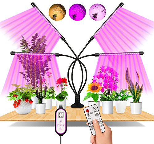 EWEIMA Grow Lights for Indoor Plants, 80 LEDs led Grow Lights Full Spectrum, 4 Heads Plant Light with 10 Dimmable Levels, Auto 4/8/12H Timer, 3 Lighting Modes, 360°Adjustable Gooseneck