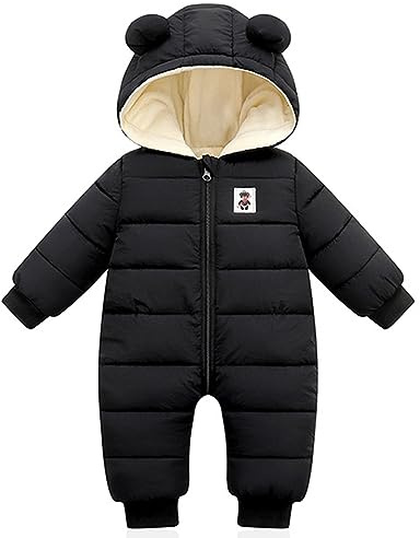 Minizone Bébé Barboteuse à Capuche, Hiver Grenouillères Garçons Filles Manche longue Jumpsuit Manteau Chaud Fleece Enfant Vêtement Cadeau 9-12 mois