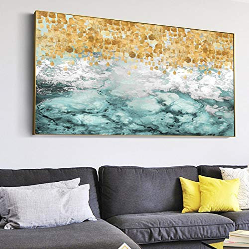 Rumlly Goldene abstrakte Wandkunst Leinwanddrucke Moderne Pop-Art Leinwandbilder an der Wand Dekor Leinwandbilder für Schlafzimmer Wandbild-60x120cm ohne Rahmen