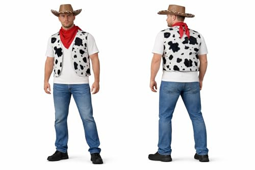 Weste, Cowboy-Cowgirl-Weste, Halstuch, Schaumstoff-Hut, Kostüm