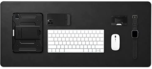 Spigen Schreibtischunterlage aus Velo Vegan PU Leder XXL Mauspad mit Anti-Rutsch-Gummimatte - Schwarz