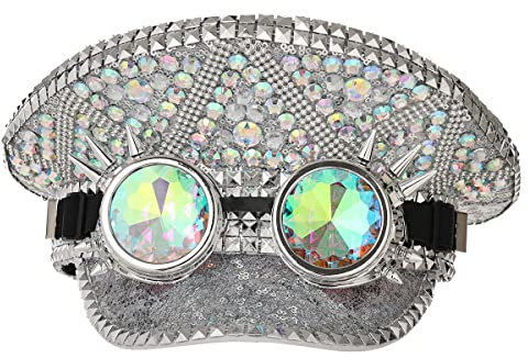 COSDREAMER Herren Steampunk Zylinder Hüte Pailletten Brille Militär Cap Punk Halloween Klassische Armee Militär Cap