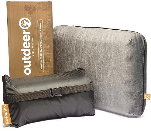 OUTDEER Camping Pillow, Compressible Memory Foam Travel & Camp Pillow for Sleeping Bag with Washable Fleece Pillowcase & Portable Storage Bag, Lightweight, Easy Carry for Outdoors Backpacking Pillow