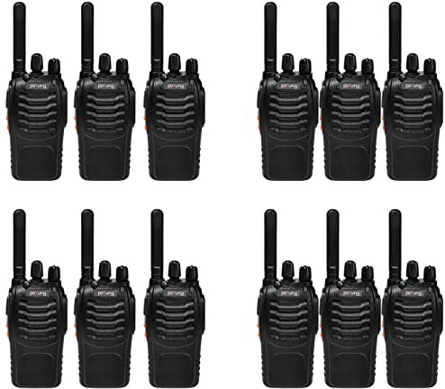 Walkie Talkie PMR446 lizenzfreies Zwei-Wege-Funkgerät, pofung PT88E 16 Kanäle Professionelle wiederaufladbare Walkie Talkies mit großer Reichweite mit USB-Ladestation und Hörmuscheln Schwarz 12 Stück