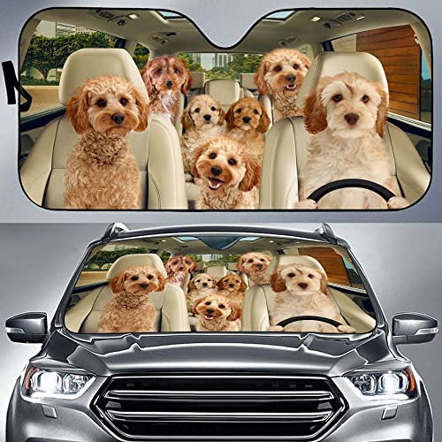 403 Front Windshield Sun Shade Universal Car Sunshade for Truck SUV - Block UV Rays, Keep Vehicle Cooler - Summer Cockapoo Dogs Family Driving