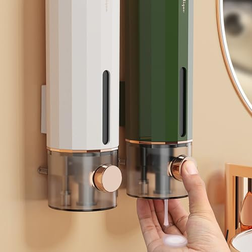 Seifenspender Wandbefestigung, 2 Stück 450ML Manueller Spender, Desinfektionsspender für Duschgel, Shampoo, Handseife(Weiß&Grün)