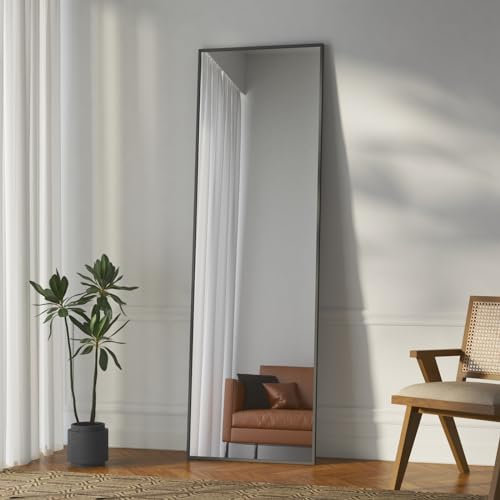BD-Baode Ganzkörperspiegel 40 x 140 cm Standspiegel mit Haken Standspiegel Spiegel Groß Wandspiegel mit Schwarz Metallrahmen für Schlafzimmer Badezimmer Wohnzimmer
