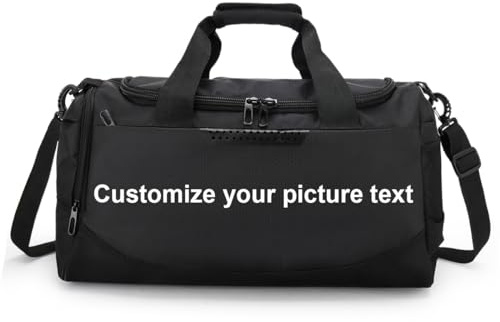 Personalisiert Tasche Logo Bild Sport Duffle Bag Sporttasche mit Namen mit Schuhfach Trocken und Nass Raum Schwarz