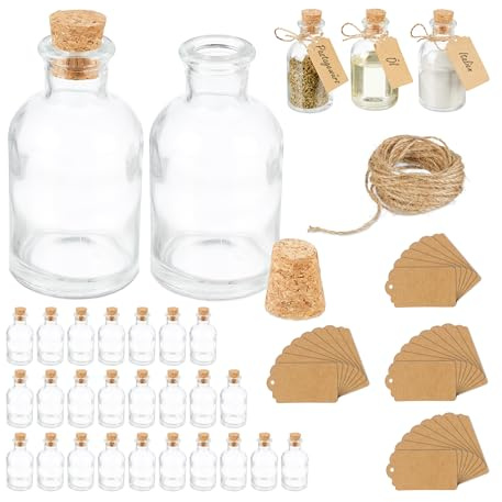 Relaxdays Dekogläser im Set, Glasflaschen mit Korken, 60 ml, zum Befüllen mit Deko, Gewürzgläser, transparent/Natur