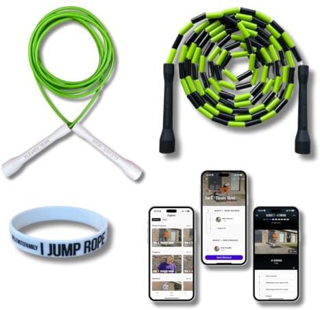Elevate Rope - Paquete de cuerda para saltar con aplicación de entrenamiento - 2 x cuerda de saltar ajustable - Adultos y niños - Speed + cuerda con cuentas - Condiciones y trucos - Interior/Exterior