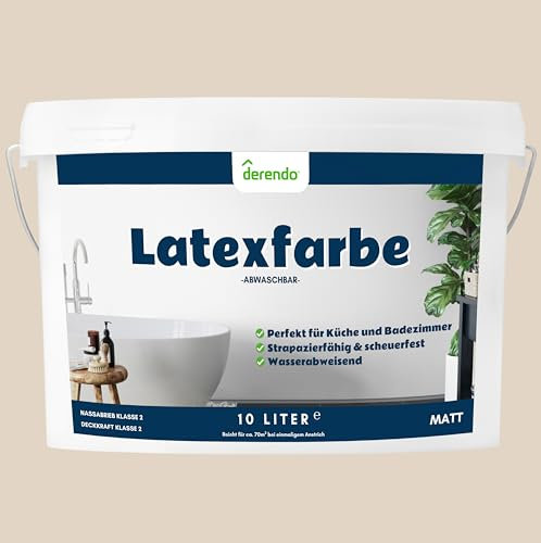 derendo Latexfarbe beige cookie matt abwaschbar 10 Liter für Innen Küche streichen Badezimmer Wandfarbe hohe Deckkraft Wandfarbe deckend