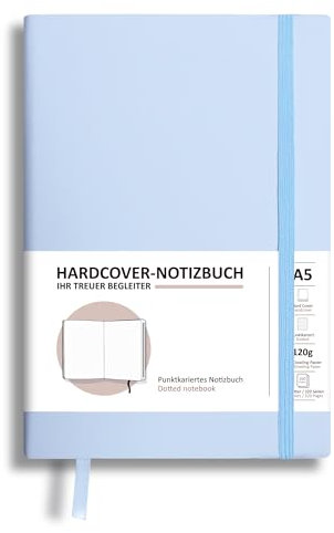 BIROYAL Dotted Notizbuch A5, Bullet Dotted Journal, 320 Seiten Notizbücher Gepunktet, 120 GSM Dickes Papier & PU Hardcover, Bullet Dot Journal für Arbeitstagebuch (Hellblau)