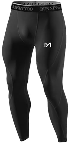 MEETYOO Pantalones de compresión para Hombre, Transpirables, para Fitness, Ropa Interior Funcional para Correr, Senderismo, Ciclismo, Color Negro., L