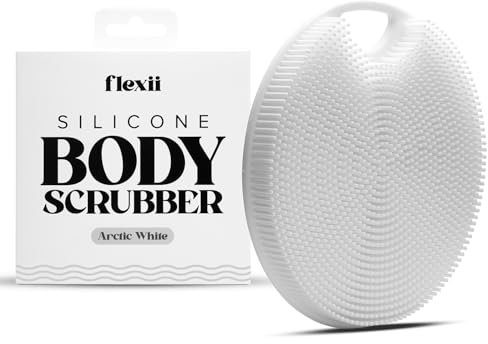 flexii® Silicone Body Scrubber - Premium Body Brush for Sensitive Skin, Gentle Body Exfoliator & Shower Scrubber, Exfoliating Silicone Loofah for Men & Women - White