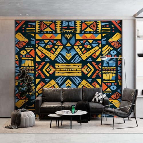 Papier Peint Intissé Style Géométrique Tribal Ethnique 200 x 140 cm (L x H), Papier Peint Panoramique Vintage, Mural Photo Mural Poster pour Salon Chambre de Enfants Décor Fond TV