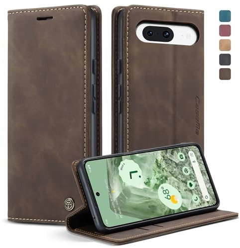 owlhold Handyhülle für Google Pixel 8a Hülle Premium Lederhülle Weiches Vintage-Nubukleder Faltbare Ständer Schutzhülle Kartenfach Standfunktion stoßfest klapphülle Pixel 8a -Kaffee