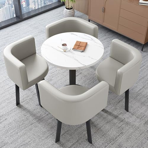 FREUPGU Küchentisch Mit Stühlen, Kleiner Besprechungstisch, Esstisch und Stuhl-Set, Büro Empfang Runder Tisch, 1 Tisch, 4 Stühle, Geeignet für Lounge, Wohnzimmer, Küche(Light Gray)