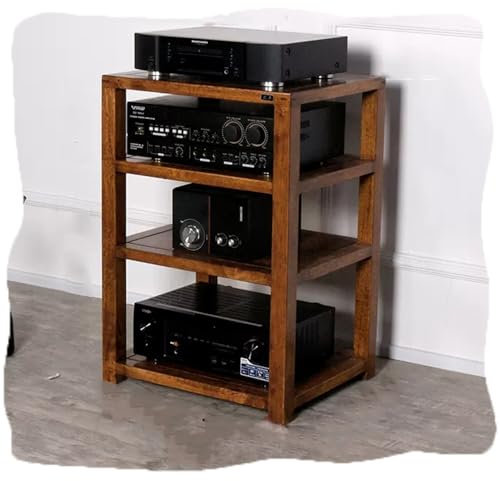 ZIUSFAC HiFi-Rack Holz-Medienständer Eck-Audio-Komponenten-Rack 2/3/4-stöckiger AV-Schrank Audio Rack Stereo-Netzwerk-Server-Rack Turm Audio-Rack Für Zuhause Theater Büro(Walnut,4-Tier)
