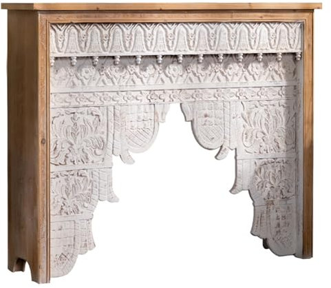 TT-YEC Traditional Fireplace Frame, Carved Decorative Fireplace Frame, Wooden Fireplace Console Table with Storage Partitions for Living Room Bedroom, Electric Fireplace Decorative Border,B