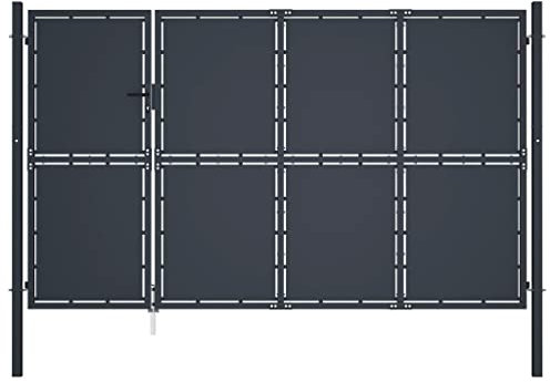 Somanki Gartentor, Gartentür, Gartenpforte Gaten, Doppelflügeltor, Einfahrtstor, Stahl 350 x 150 cm Anthrazit
