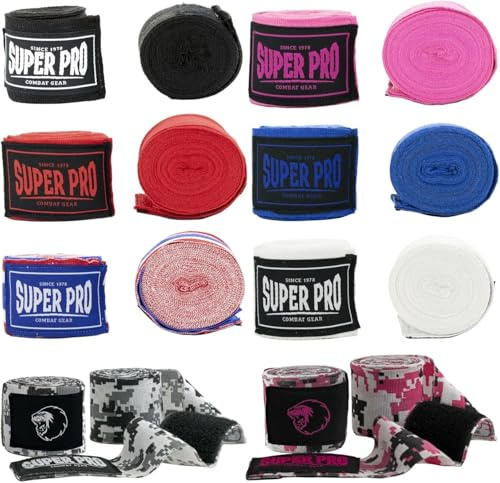 Super Pro Combat Gear Handbandagen in 2,50m und 4,50m Länge - Halbelastische Boxbandagen für MMA Boxen Muay Thai Wickelbandagen