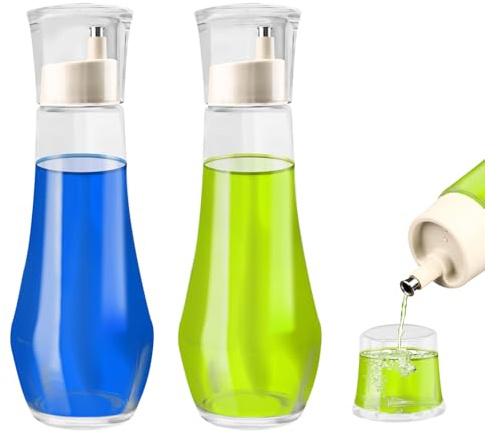 2 Stück Klarglas-Mundspülspender für Badezimmer, 260 ml, kleine Mundspülbehälterflasche mit Deckelbecher, nachfüllbarer Kaffeesirupspender für Zuhause, Küche, Honigöl, Aufbewahrung