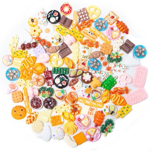 Keboyoe 100 Stück 1/12 Miniatur Lebensmittel Zubehör Mini Essen Miniatur Essen Mini Food Mini Lebensmittel Miniatur Zubehörr Küche für Dekoration