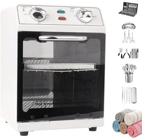 HDaspijh Stérilisateur Haute TempéRature 220 °C, Stérilisateur à Chaleur Sèche 600 W 8 L avec ContrôLe De La Température Et Minuterie, pour Manucure, Coiffure, Clinique Dentaire,White
