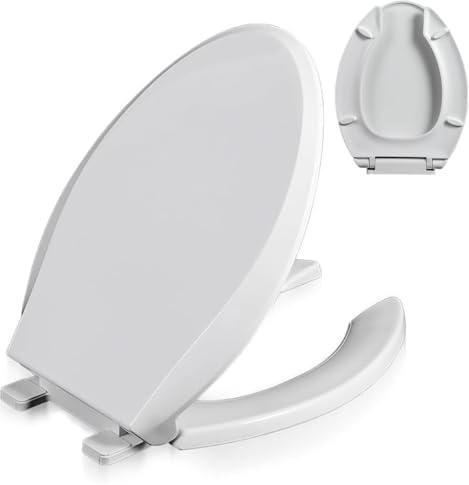 JNTFNE Asiento de Inodoro Comercial con Frente Abierto y Tapa de Cierre Suave, liberación rápida para una Limpieza fácil - Ideal para baños públicos y Negocios