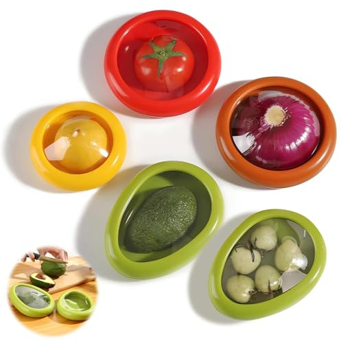 5 Stück Obst-Gemüse-Sparer, Silicone Fruit Storage Containers, Wiederverwendbare Silikon Frischhaltebehälter, Avocado Aufbewahrung, Zum Frischhalten von Lebensmitteln (5 Silikon Frischebehälter)