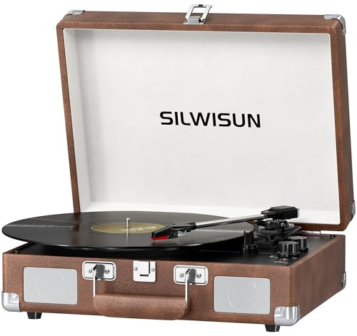 Tourne-disque vinyle avec haut-parleurs, tourne-disque Bluetooth vintage, alimenté par piles, lecteur vinyle rose portable, phonographe rétro en forme de valise, lecteur LP à 3 vitesses, sortie RCA