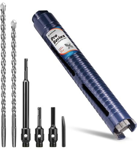 DaduoRi Pro 42mm x 240mm Core Drill Bit Set, Includes 3 Adapters(240mm & Regular SDS Plus, Hex), 2 Extra Long Centre Bits (280mm/300mm) - For Deep Holes in Concrete, Brick, Block, Stone - 1/2 BSP