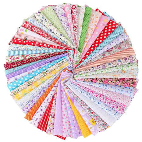 50 Pcs Cotton Fabric Squares 10 x 10cm, Cotton Material Floral Patchwork Assortment for Sewing, Quilting and DIY Craft Projects, Mixed Patterns & Colours