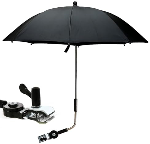 Parasol pour poussette - Protection UV 50+ - 72 cm - Avec pince de fixation réglable - Protection solaire flexible à 360 ° - Parapluie robuste pour poussette et poussette - Noir