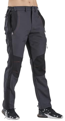 Gash Hao Men's Ski Snow Pants Waterproof Hiking Snowboard Pants Breathable Fleece Lined Zipper Bottom Leg(170Grey 34WX32L)