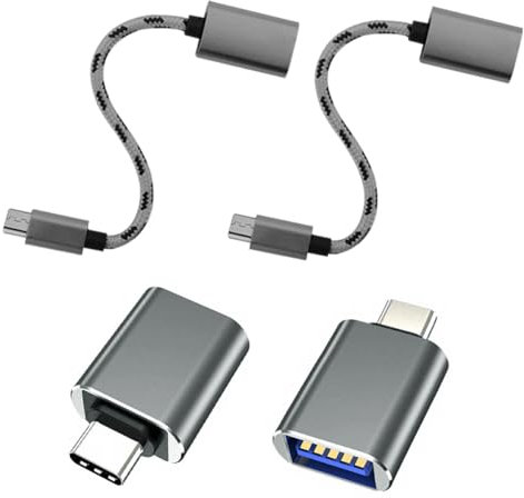 Adaptador USB C a USB 3.0 (4 Piezas), USB Hembra a USB-C Macho OTG Cable Adaptador Compatible con MacBook Pro, Samsung Galaxy, Teléfonos Tipo-C,Tabletas y Más (Gris)