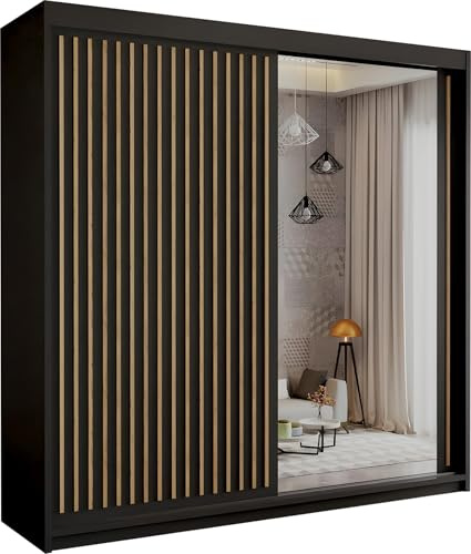 SLIDING WARDROBE 4U Modern Burg Free Standing Large Sliding Wardrobe For Bedroom in 150cm,203cm & 250cm with White,Black,Grey & Oak Colors (Black, 150cm)