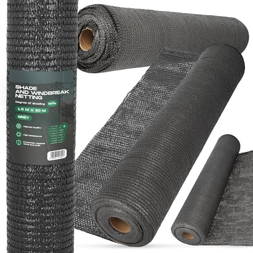 Malla Sombreo 1,5m x 50m Red de Sombra 55% Mallas Ocultación Pantalla Opaca Valla Tela Privacidad Protección UV Solar Paño Resistiente Viento Polvo Jardín Huerto Balcón Vallas
