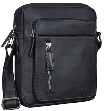 STILORD 'Dain' Umhängetasche Herren klein Leder Schultertasche Herrentasche zum Umhängen Herrenhandtasche Echt-Leder Crossbody Bag Ledertasche Vintage klein Echtleder, Farbe:schwarz